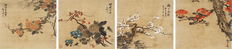 壬戌（1682年）作 王武（款） 花卉四帧
