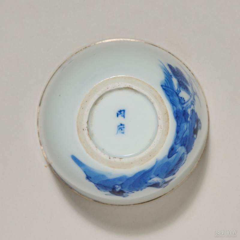 清晚期 青花山水人物诗文杯 - 图5