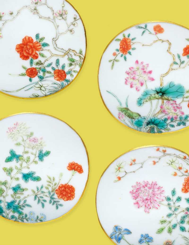 清道光 黃地洋彩畫道萬花獻瑞圖碗 - 图2
