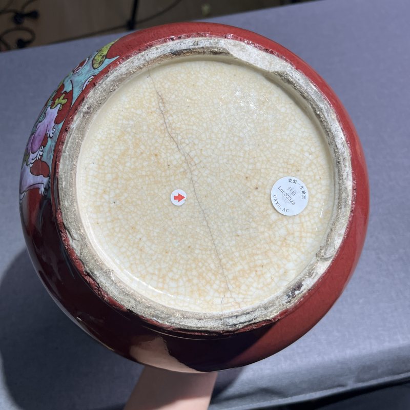 清中期红釉花鸟赏瓶 - 图13