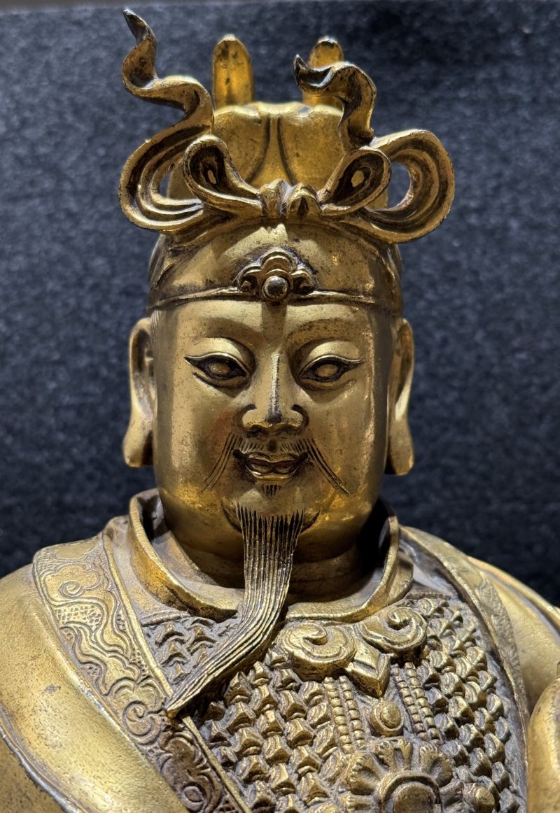 明 銅鎏金青龍護法立像 - 图7