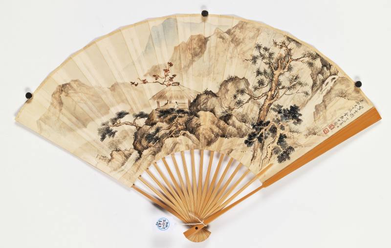庚辰（1940年）、丁丑（1937年）作 汪溶、金执中、窦以锐、陈半丁 花鸟山水成扇三柄 - 图2
