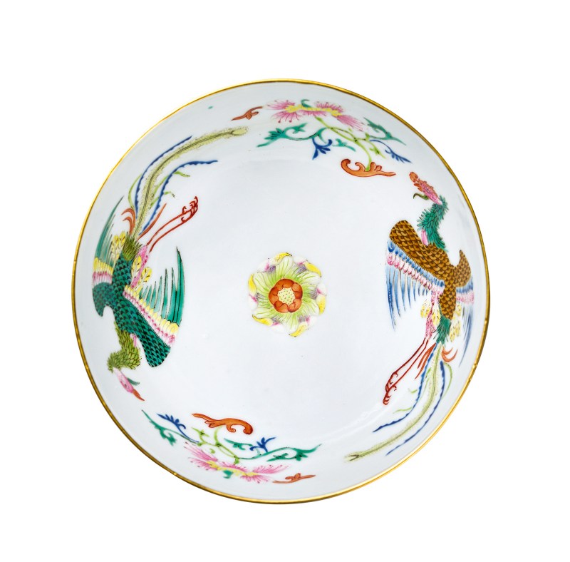 清嘉慶 粉彩龍鳳穿花碗 - 图2