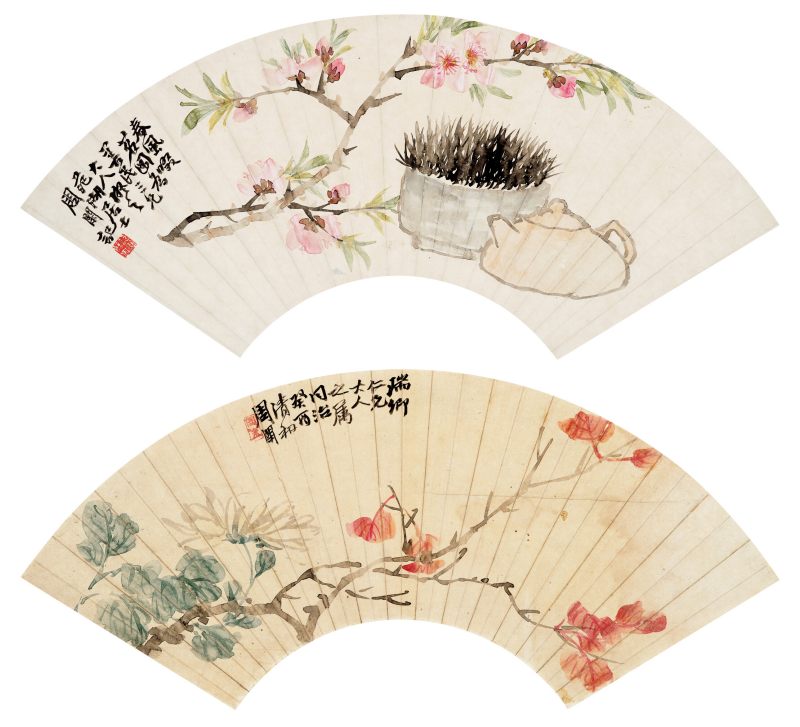 同治癸酉（1873年）作 周闲 花卉二帧 - 图1