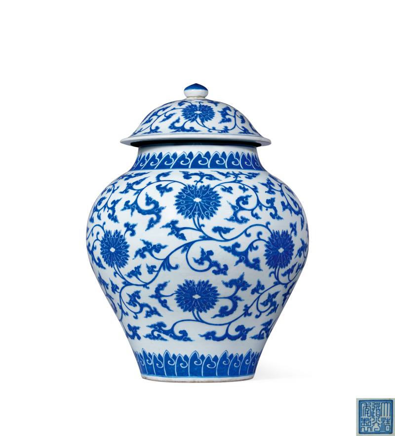 清道光 青花纏枝蓮紋蓋罐 - 图1
