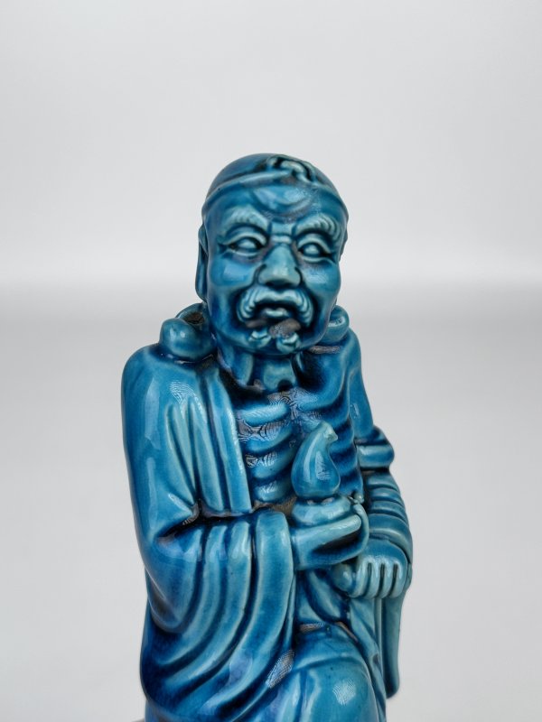清晚期 孔雀蓝釉铁拐李瓷塑 - 图4
