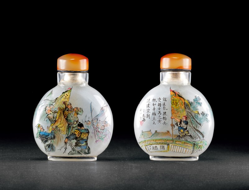 2004年 李克昌作 玻璃內繪“陳橋兵變”鼻煙壺