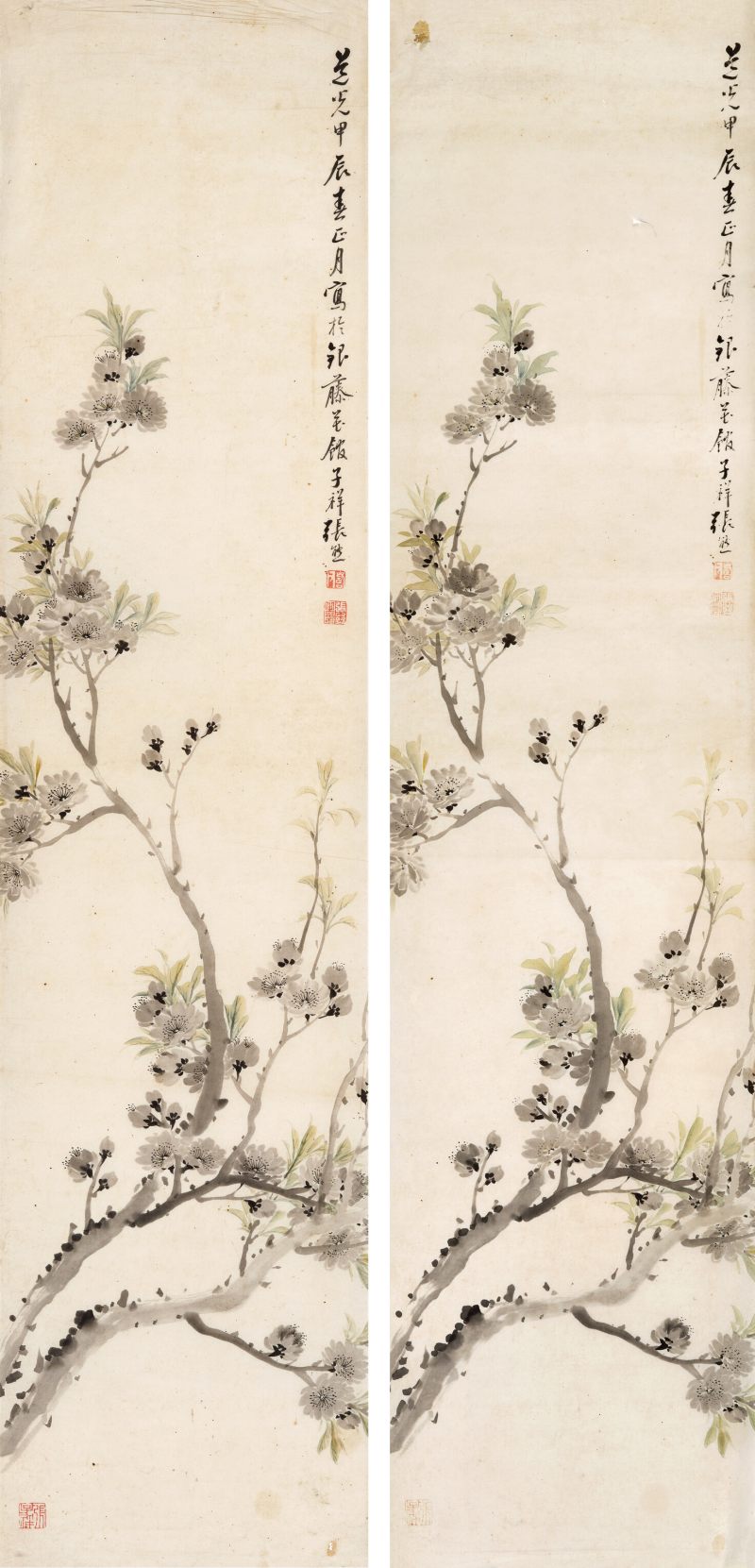 道光甲辰（1844年）作 张熊 桃花春艳 - 图1