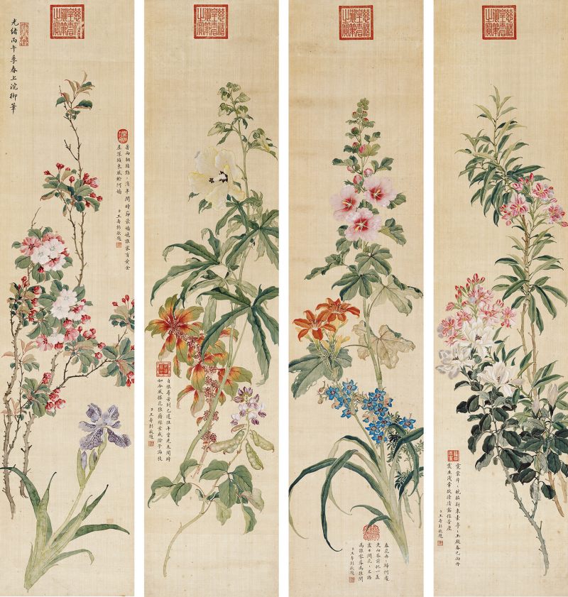 光绪丙午（1906年）作 慈禧（款） 花卉四屏