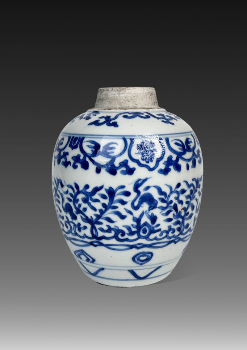 清康熙青花宝象花鸟纹罐 - 图1
