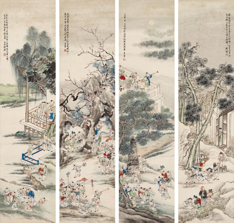 顾让 百子四屏