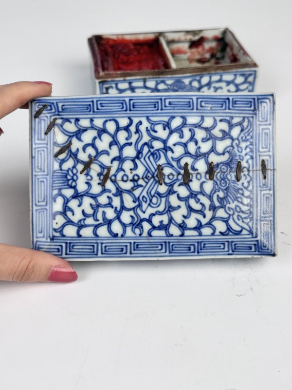 清中期 青花缠枝莲印泥盒 - 图2