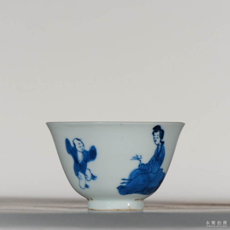 清康熙 青花教子图杯