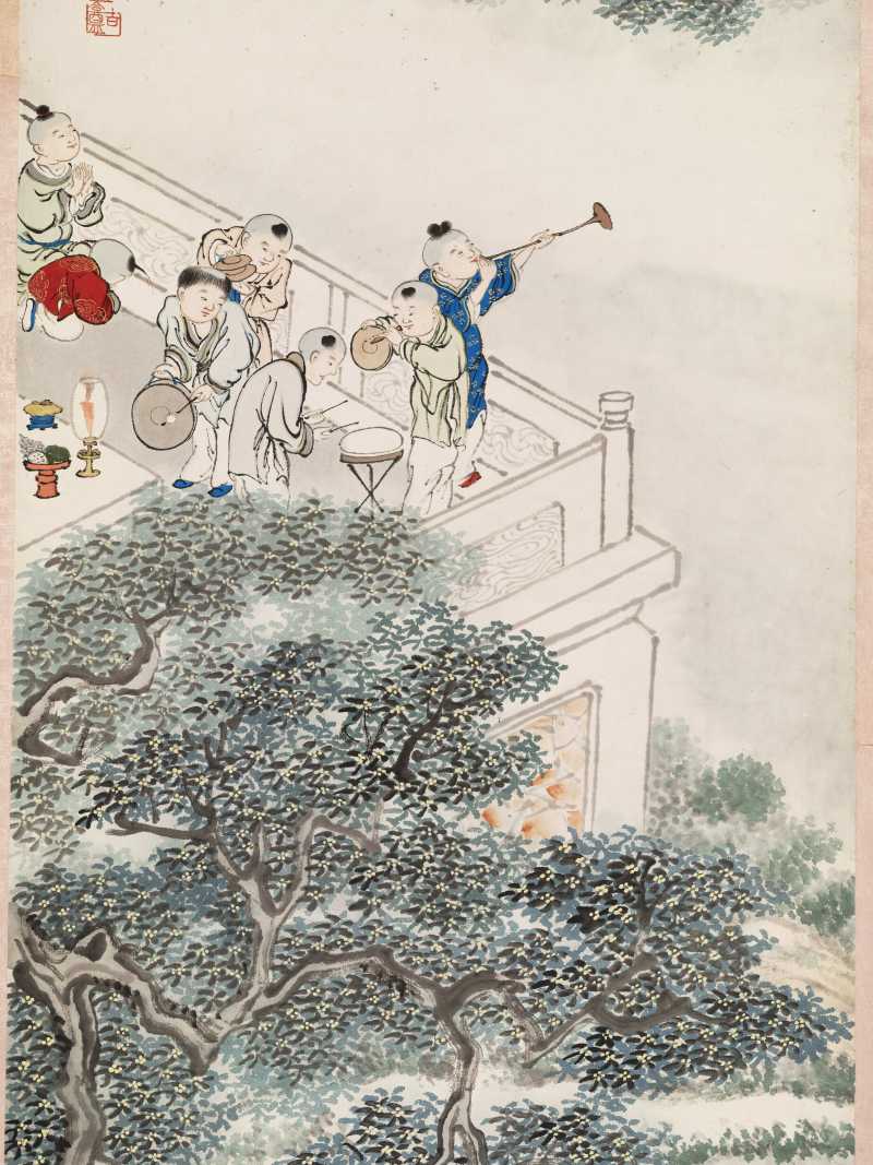顾让 百子四屏 - 图3