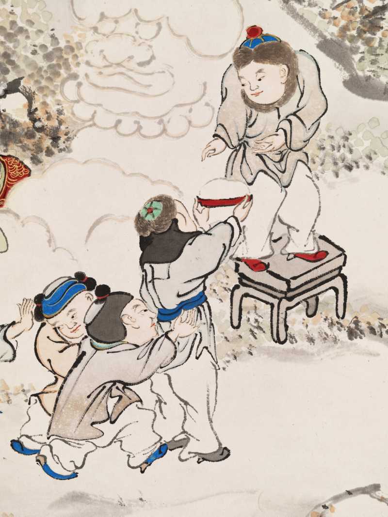 顾让 百子四屏 - 图49