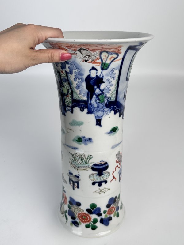 清晚期 青花五彩人物故事花觚 - 图7