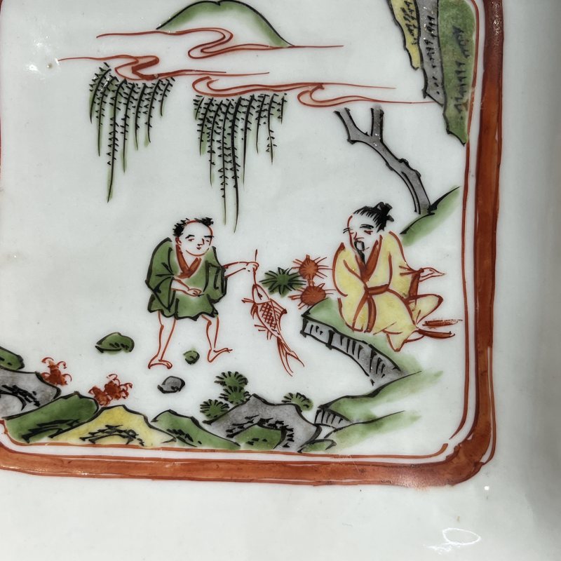 明晚期五彩人物四方洗 - 图5