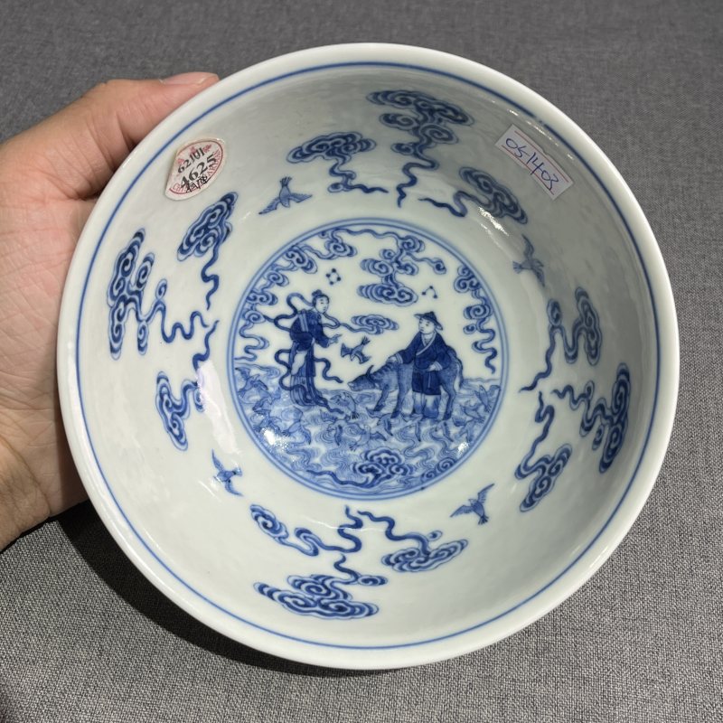 清粉彩外洋彩内青花人物故事碗 - 图8