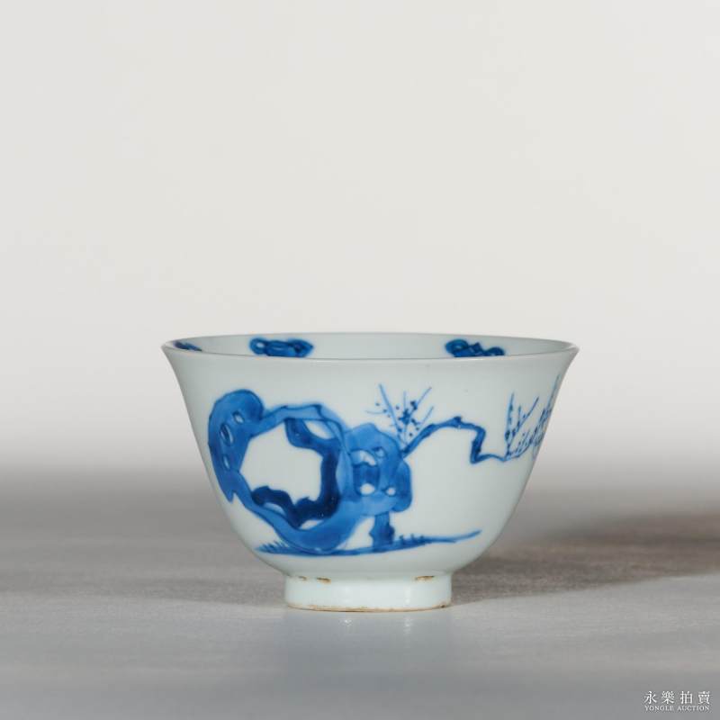 清康熙 青花教子图杯 - 图2