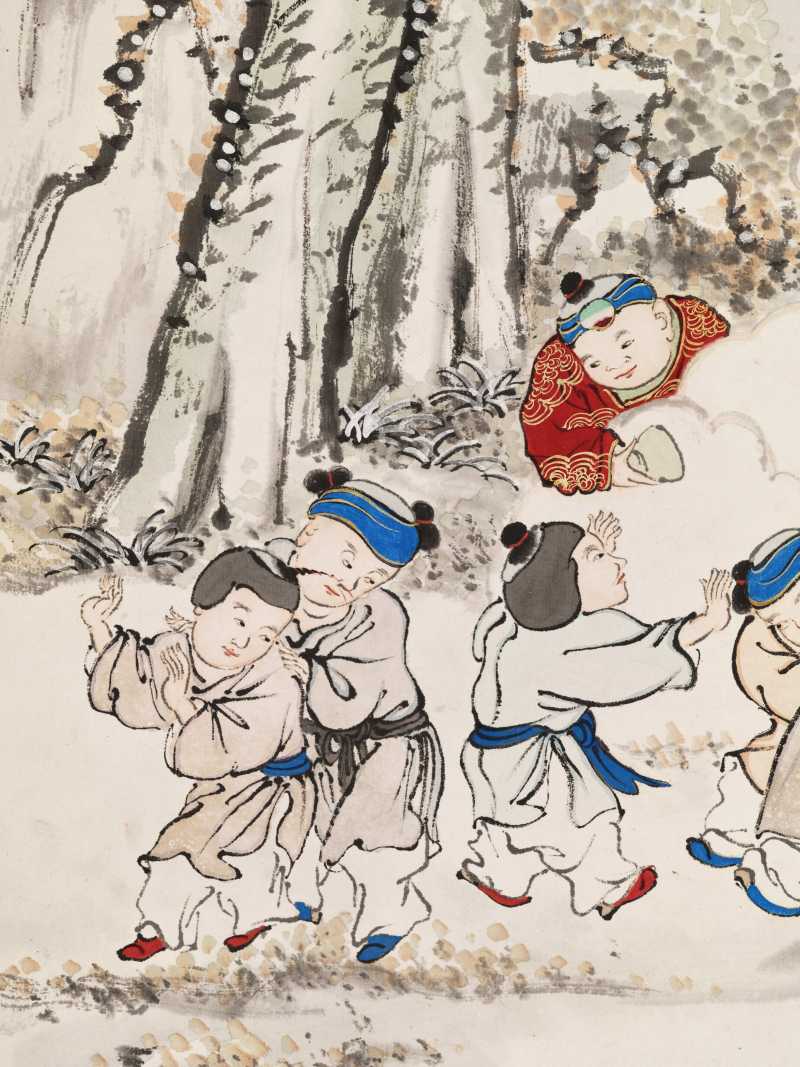 顾让 百子四屏 - 图50
