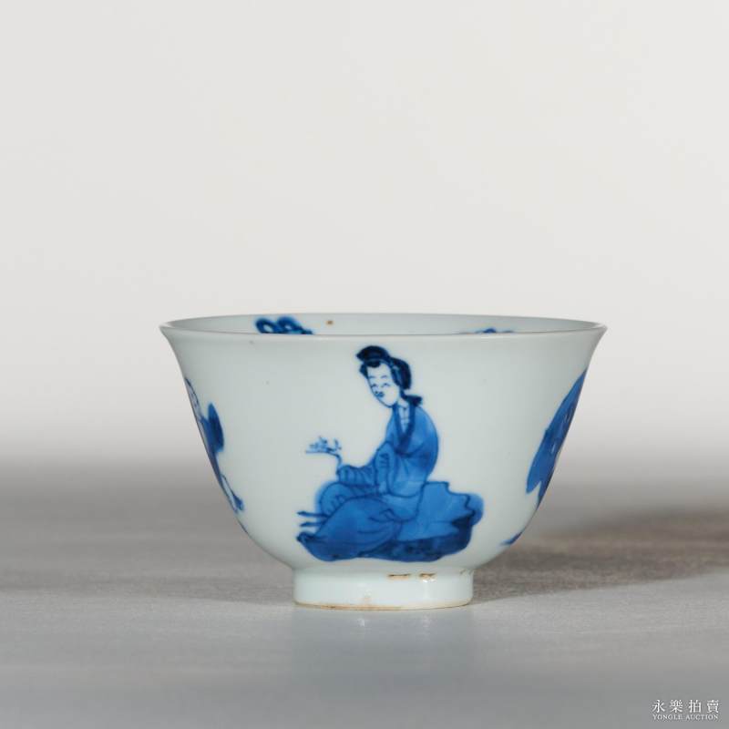 清康熙 青花教子图杯 - 图3
