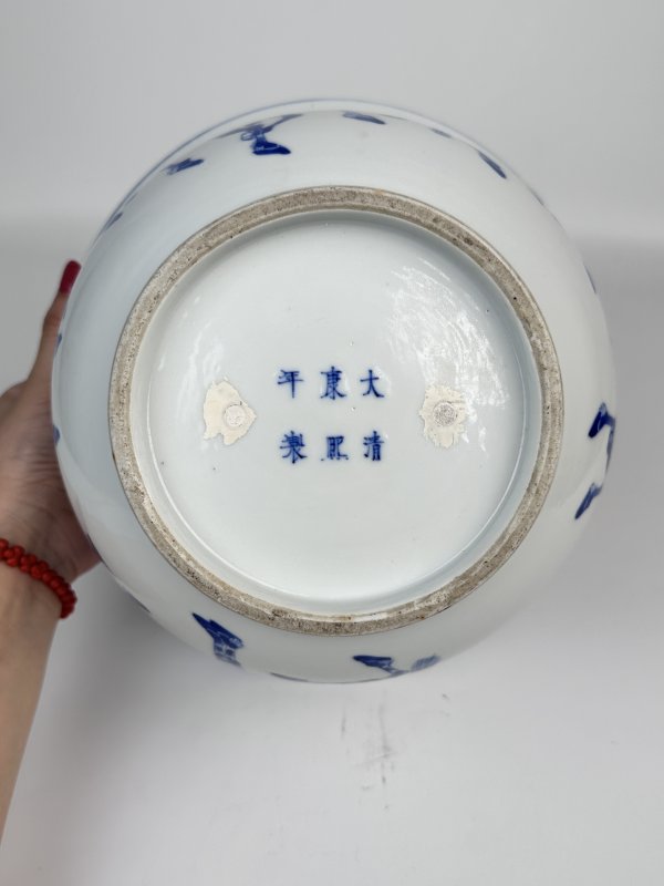 清光绪 青花骏马图花盆 - 图7