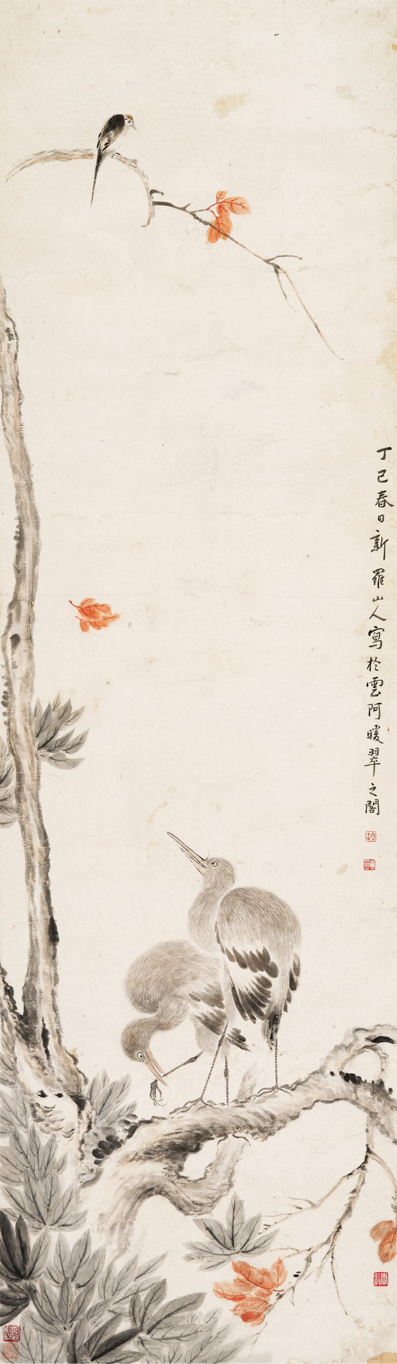 丁巳（1737年）作 华嵒（款） 枫飘禽讶图