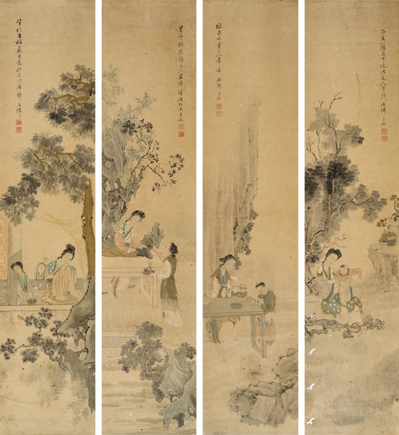 乙亥（1815年秋） 王崧 仕女四屏 - 图1