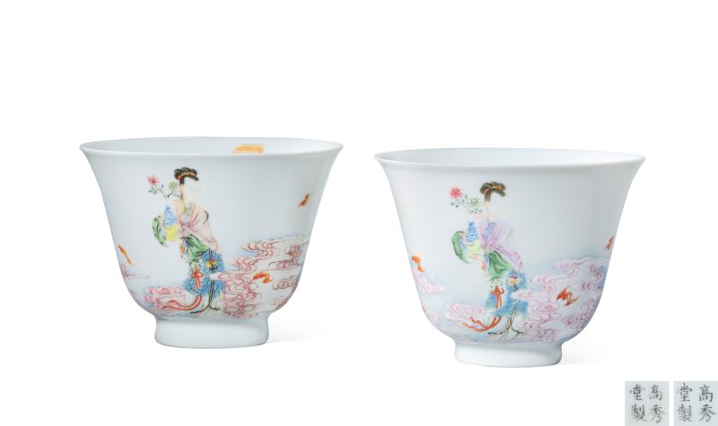 清雍正 粉彩「富貴神仙杯」一對 - 图1