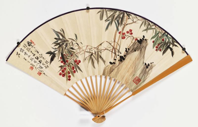 庚辰（1940年）、丁丑（1937年）作 汪溶、金执中、窦以锐、陈半丁 花鸟山水成扇三柄 - 图14