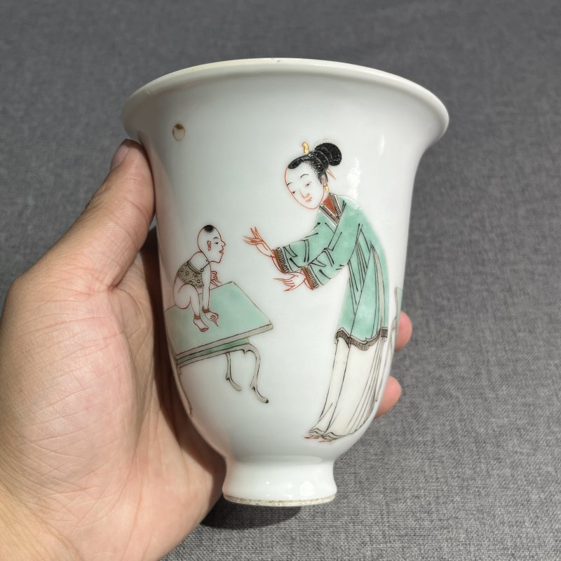 清康熙五彩仕女诗文人物大号铃铛杯 - 图4