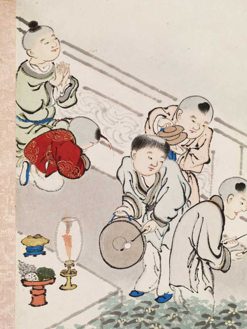 顾让 百子四屏 - 图10
