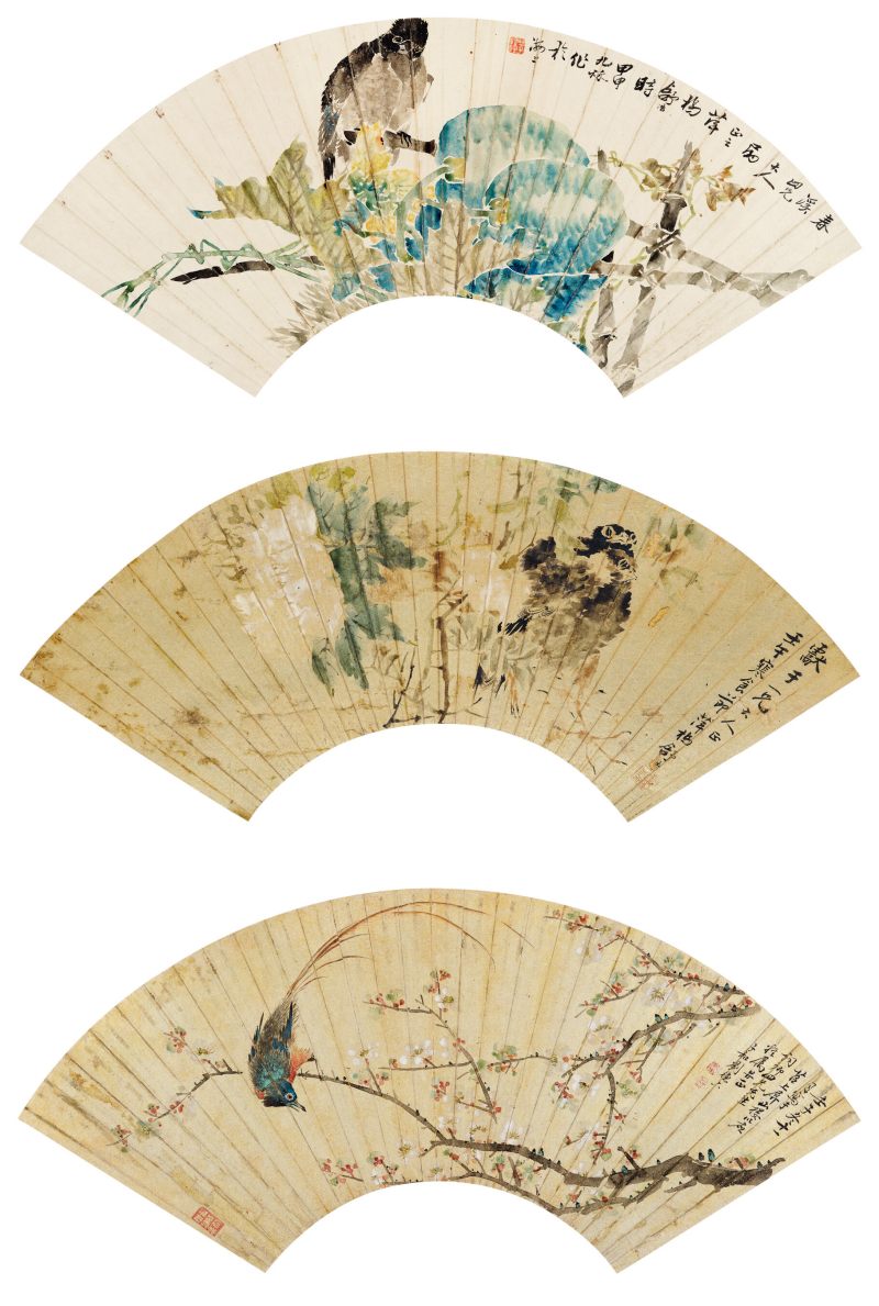 甲申（1884年）、壬午（1882年）、 壬子（1852年）作 舒浩、刘德六 花鸟三帧 - 图1