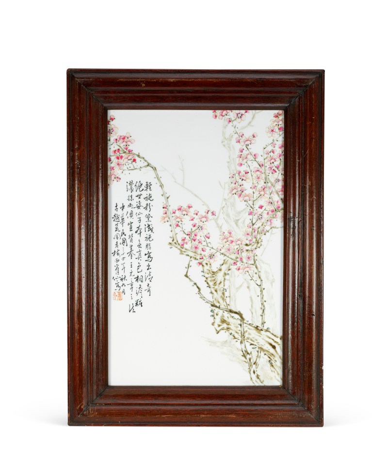 民國田鶴仙 粉彩梅花圖瓷板