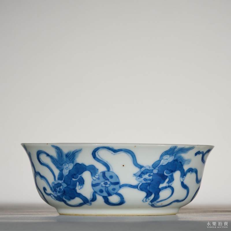 清光绪 青花狮子绣球碗 - 图3