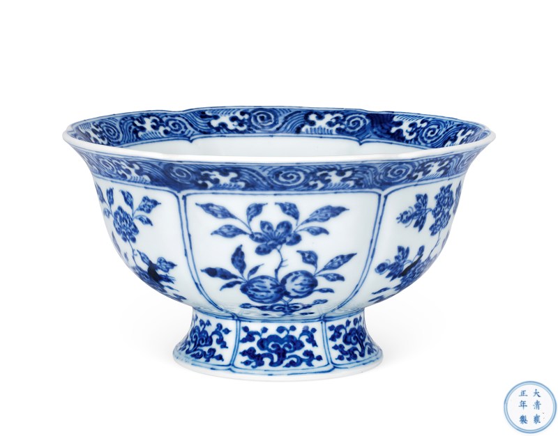 清雍正 青花折枝花卉紋花口高足碗 - 图1