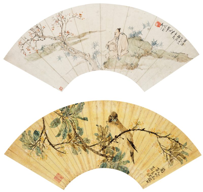 任薰 高士、花鸟二帧 - 图1
