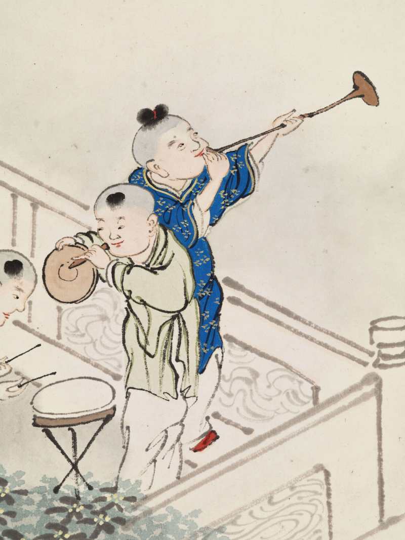 顾让 百子四屏 - 图11