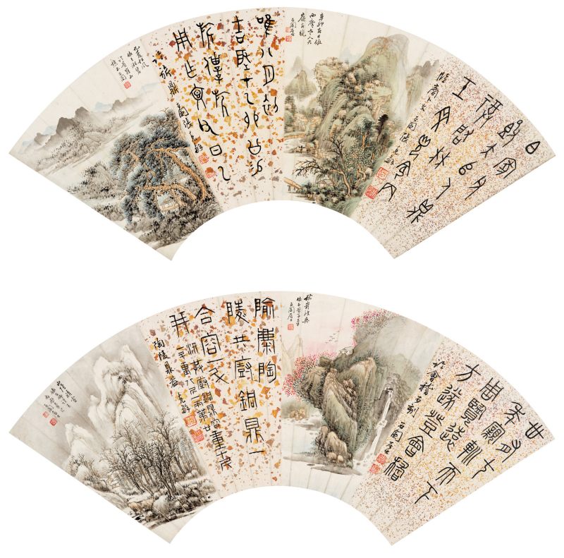 辛卯（1951年）作 张石园 格景二帧 - 图1