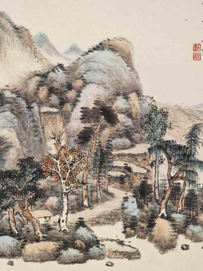 甲申（1944年）作 洪范、郑石桥、沈蔚文 山水花卉三帧 - 图9
