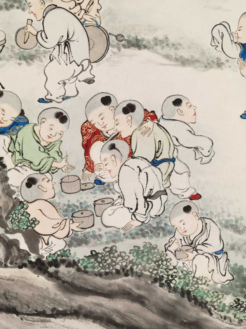 顾让 百子四屏 - 图13