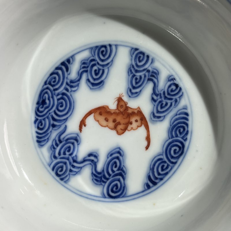 清光绪青花矾红洪福齐天纹碗 - 图7