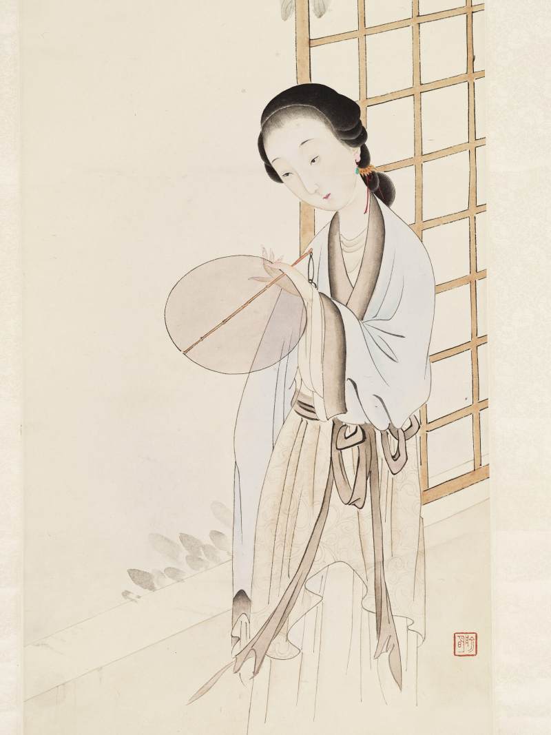 俞明 执扇仕女 - 图3