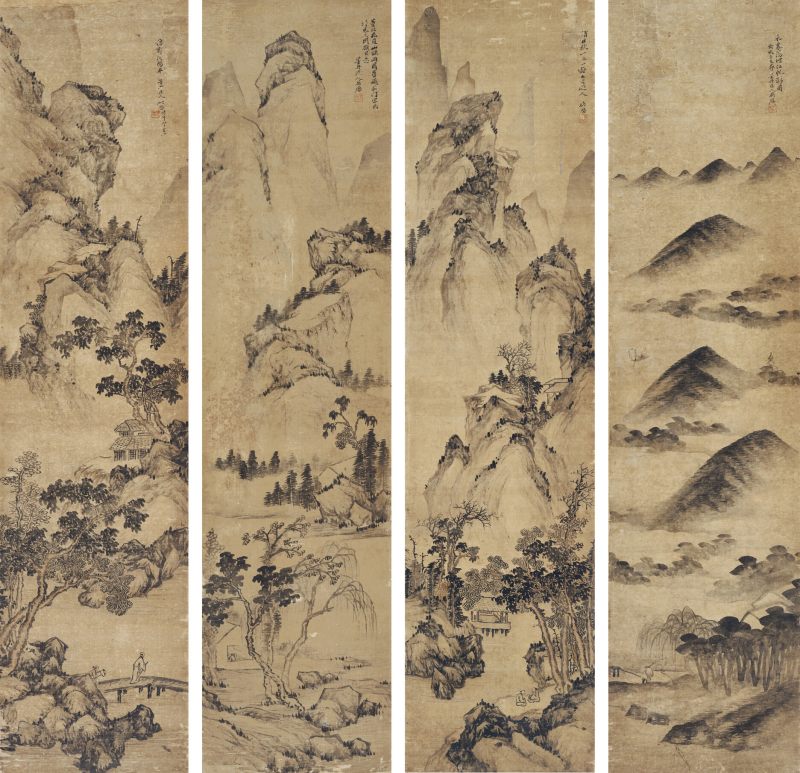 癸亥（1683年）作 吴历（款） 山水四屏