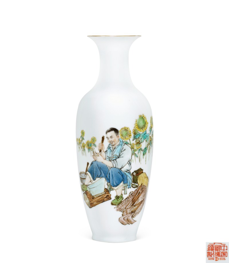 1960-70年代粉彩秋收圖薄胎瓶 - 图1