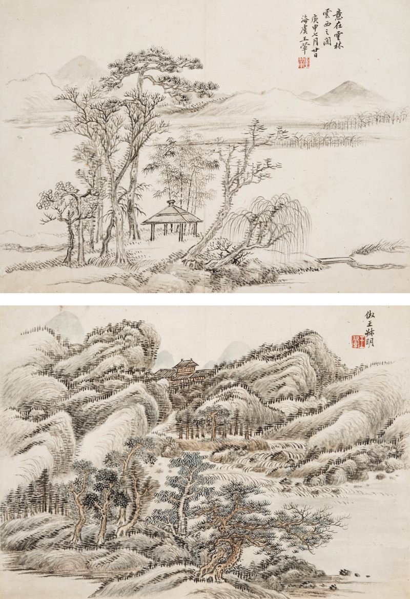 庚申（1680年）作 王翚（款） 仿元人山水二帧