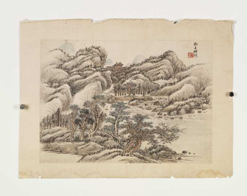 庚申（1680年）作 王翚（款） 仿元人山水二帧 - 图2