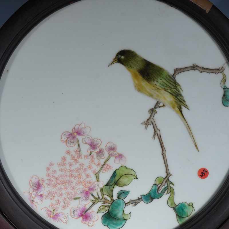 民国粉彩花鸟瓷板 - 图2