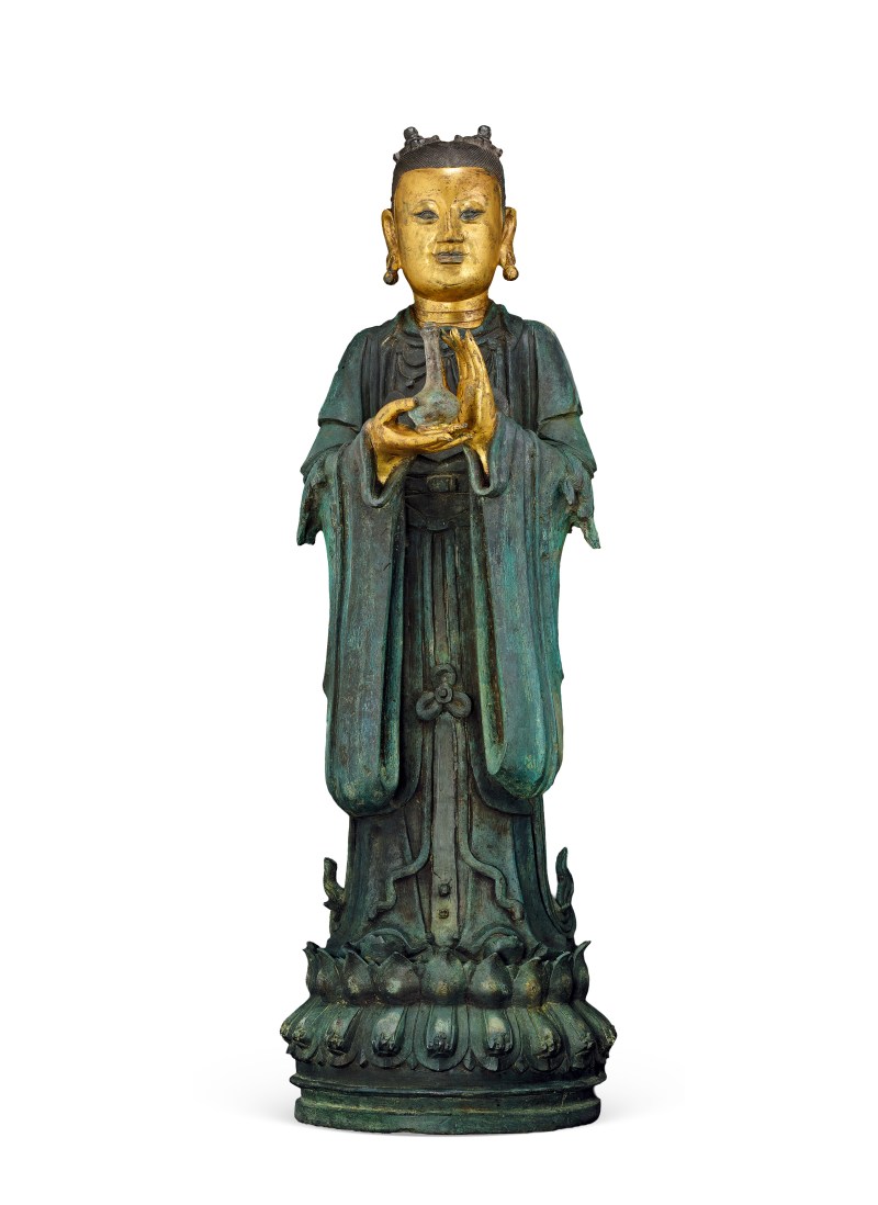 明 銅局部鎏金龍女像