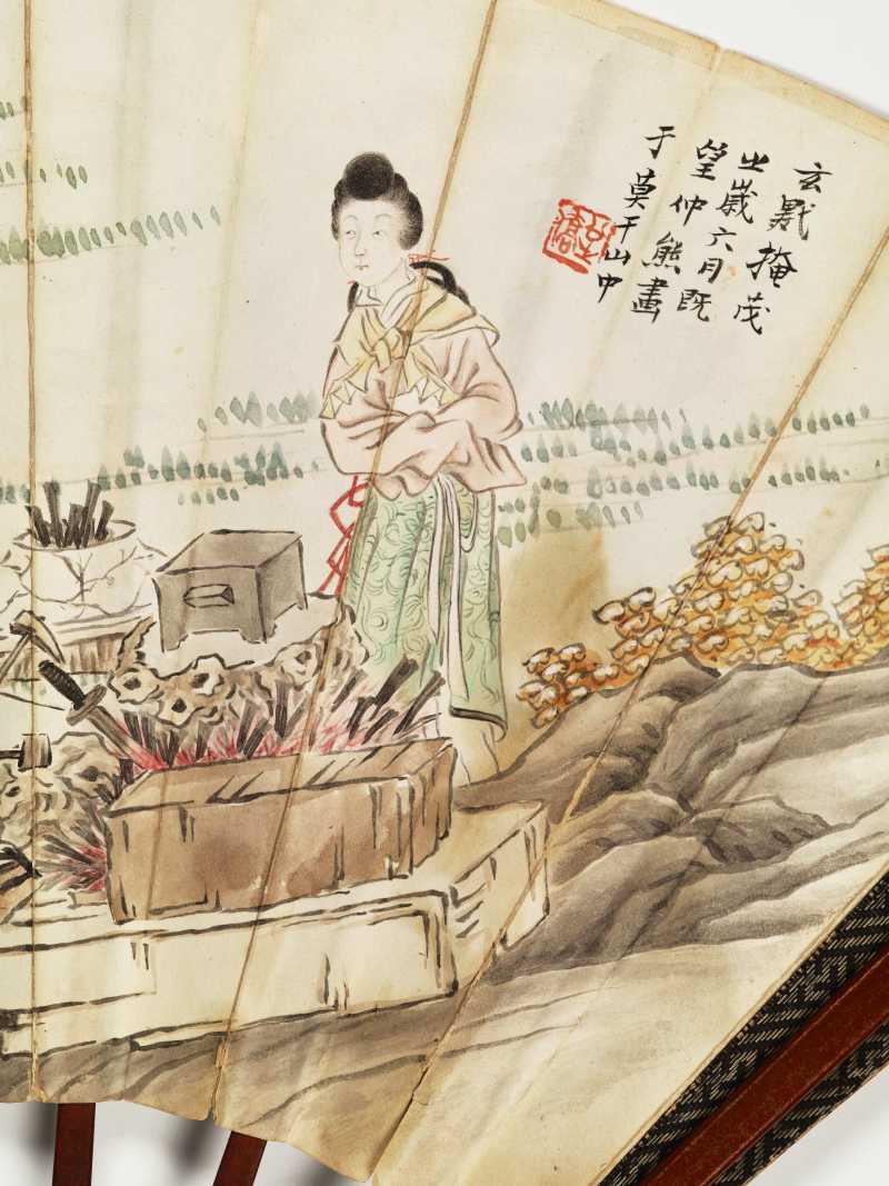 玄默掩茂（1922年）作 吴仲熊 停琴赏荷·铸剑图 - 图3